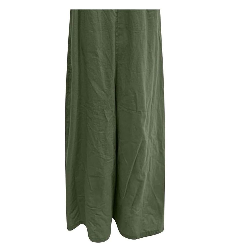 NEW Linen Soft Cotton Sleeveless Loose Jumpsuit Adjustable Straps L Olive Green - Picture 8 of 15